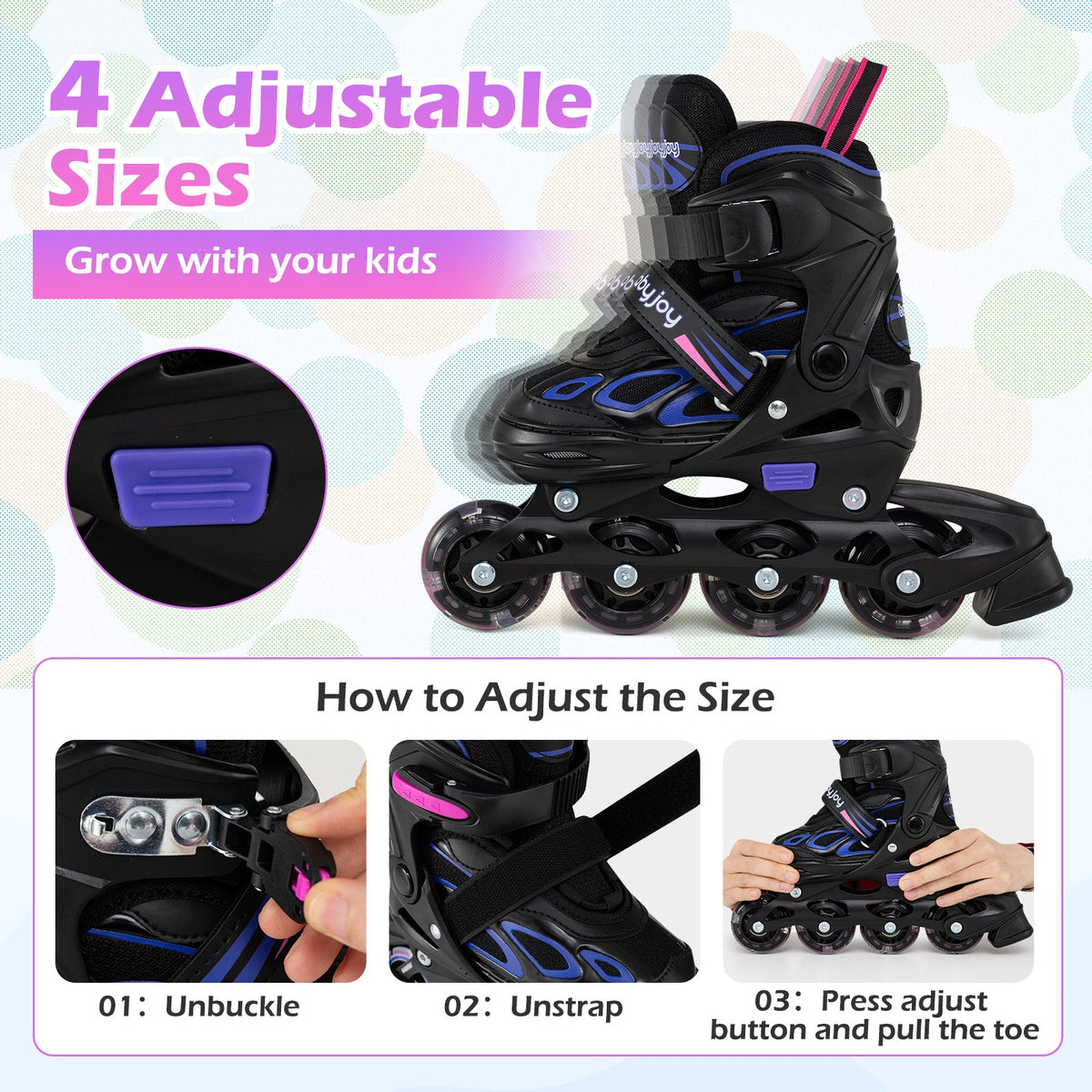 Adjustable Kids' Inline Skates with Light-Up Wheels