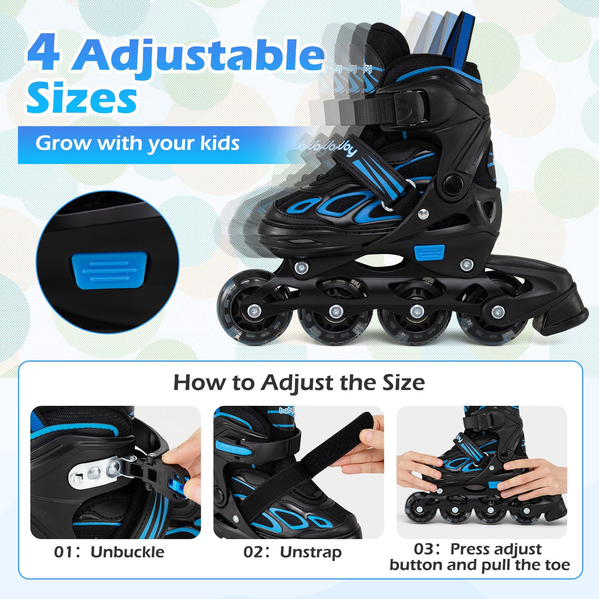 Adjustable Kids' Inline Skates with Light-Up Wheels