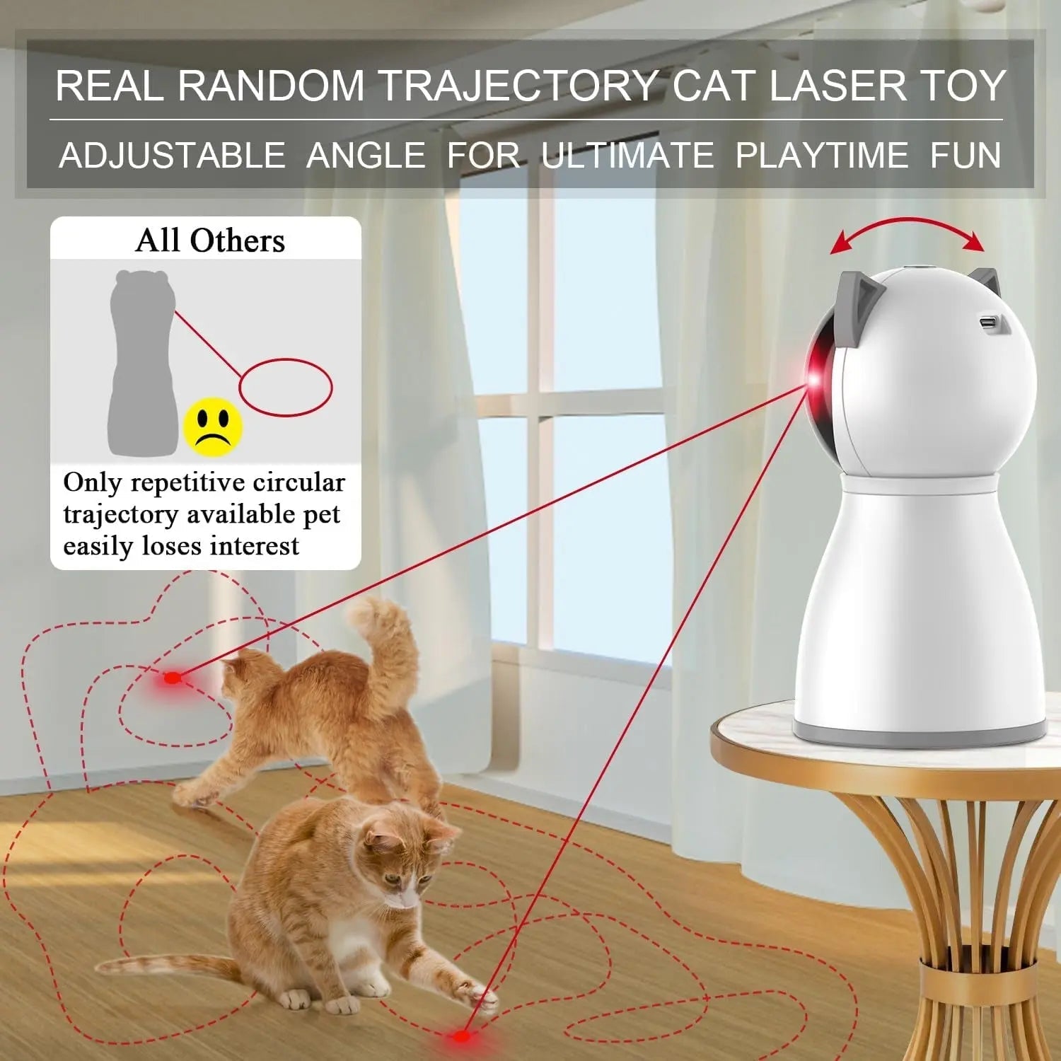 Automatic Cat Laser Toy – Motion-Activated, 3-Speed, Rechargeable | True Random Trajectory | 1200mAh Battery | White & Gray
