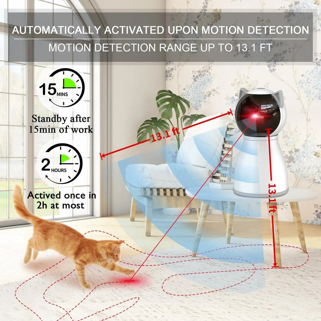Automatic Cat Laser Toy – Motion-Activated, 3-Speed, Rechargeable | True Random Trajectory | 1200mAh Battery | White & Gray