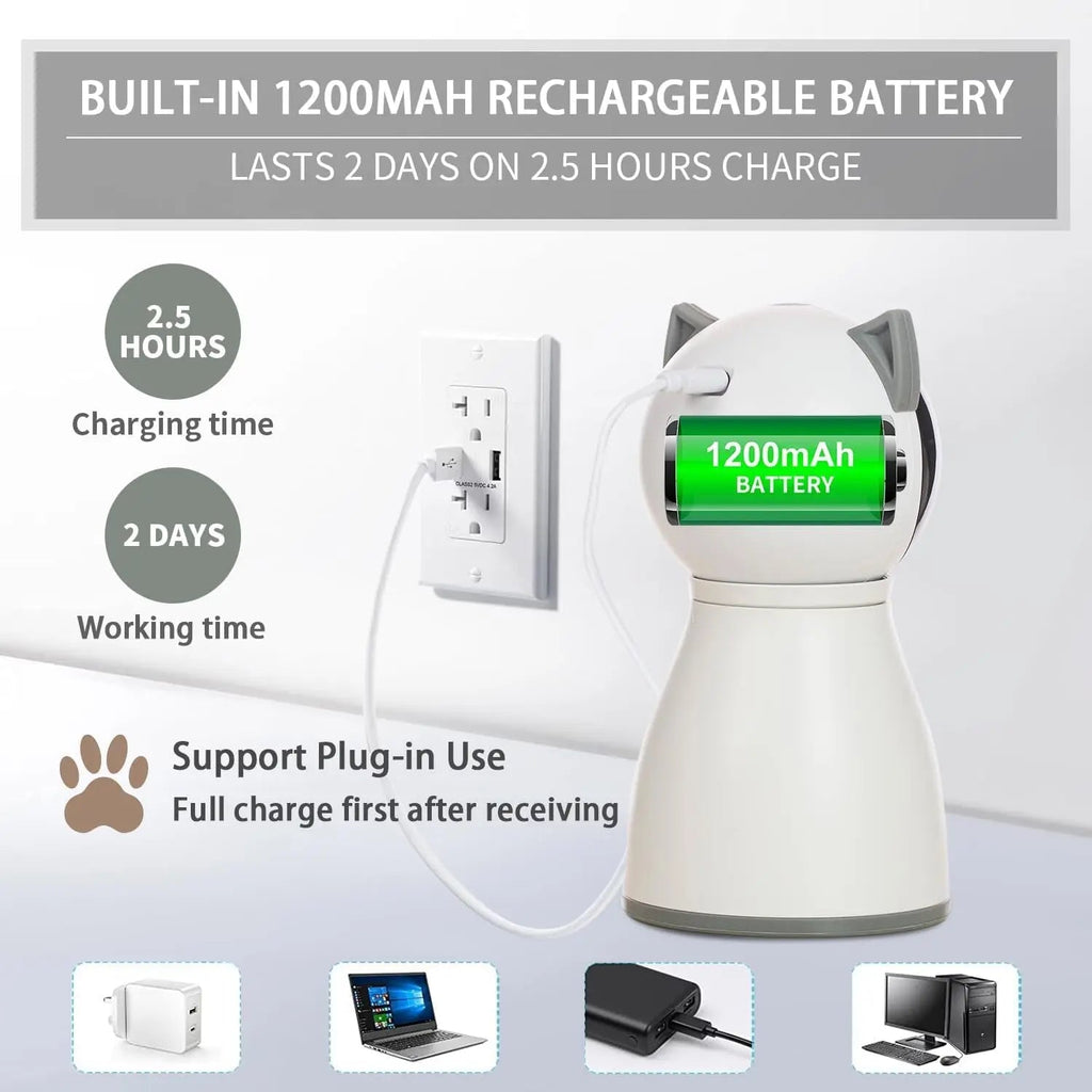 Automatic Cat Laser Toy – Motion-Activated, 3-Speed, Rechargeable | True Random Trajectory | 1200mAh Battery | White & Gray