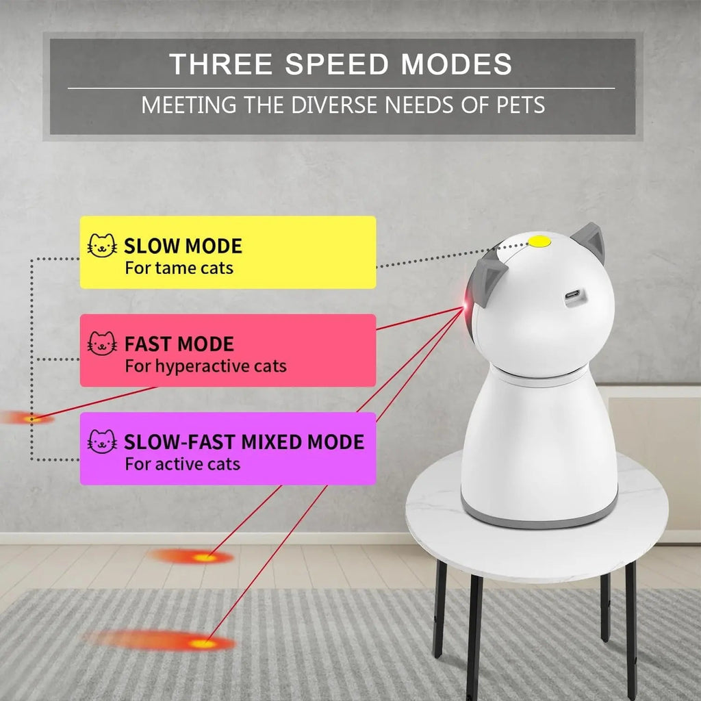 Automatic Cat Laser Toy – Motion-Activated, 3-Speed, Rechargeable | True Random Trajectory | 1200mAh Battery | White & Gray