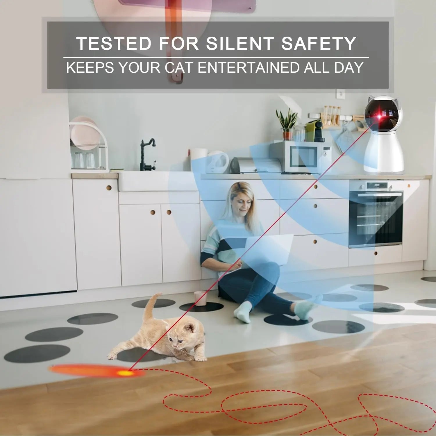 Automatic Cat Laser Toy – Motion-Activated, 3-Speed, Rechargeable | True Random Trajectory | 1200mAh Battery | White & Gray
