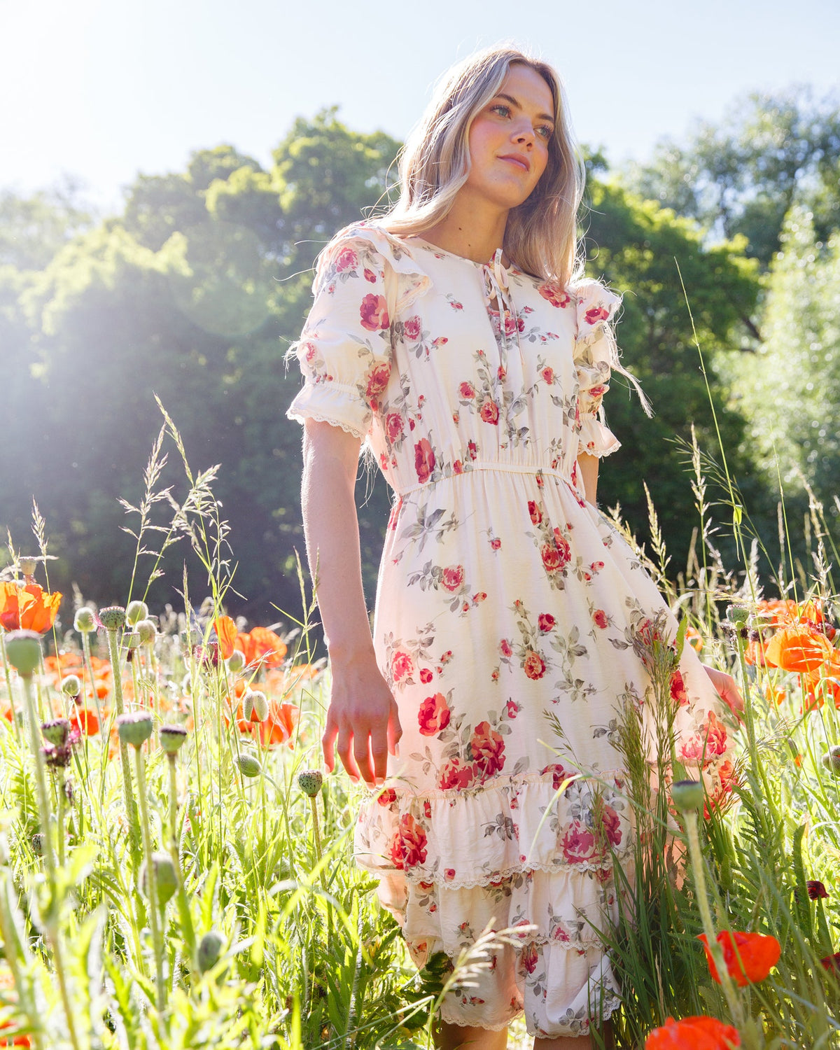 Vintage Romance Dress — Lace-Trim Tiered Midi
