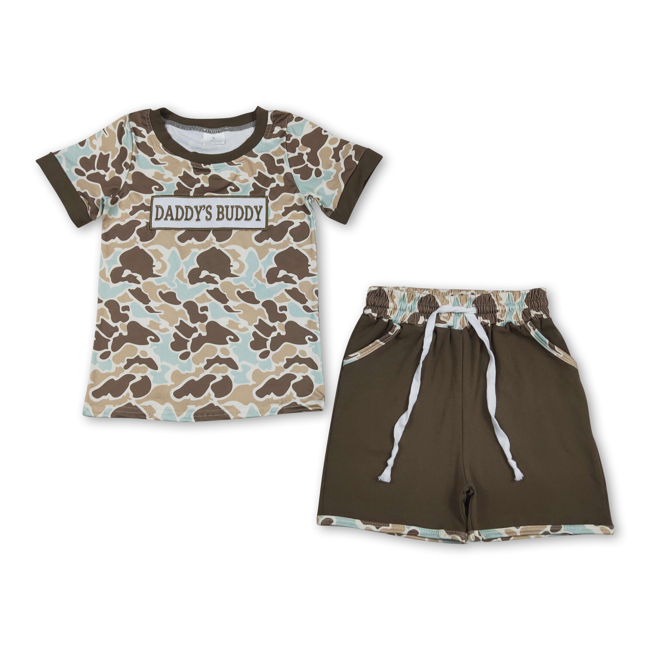 Mini Rodeo Boys Daddy's Buddy Embroidery Camo Top & Shorts Set
