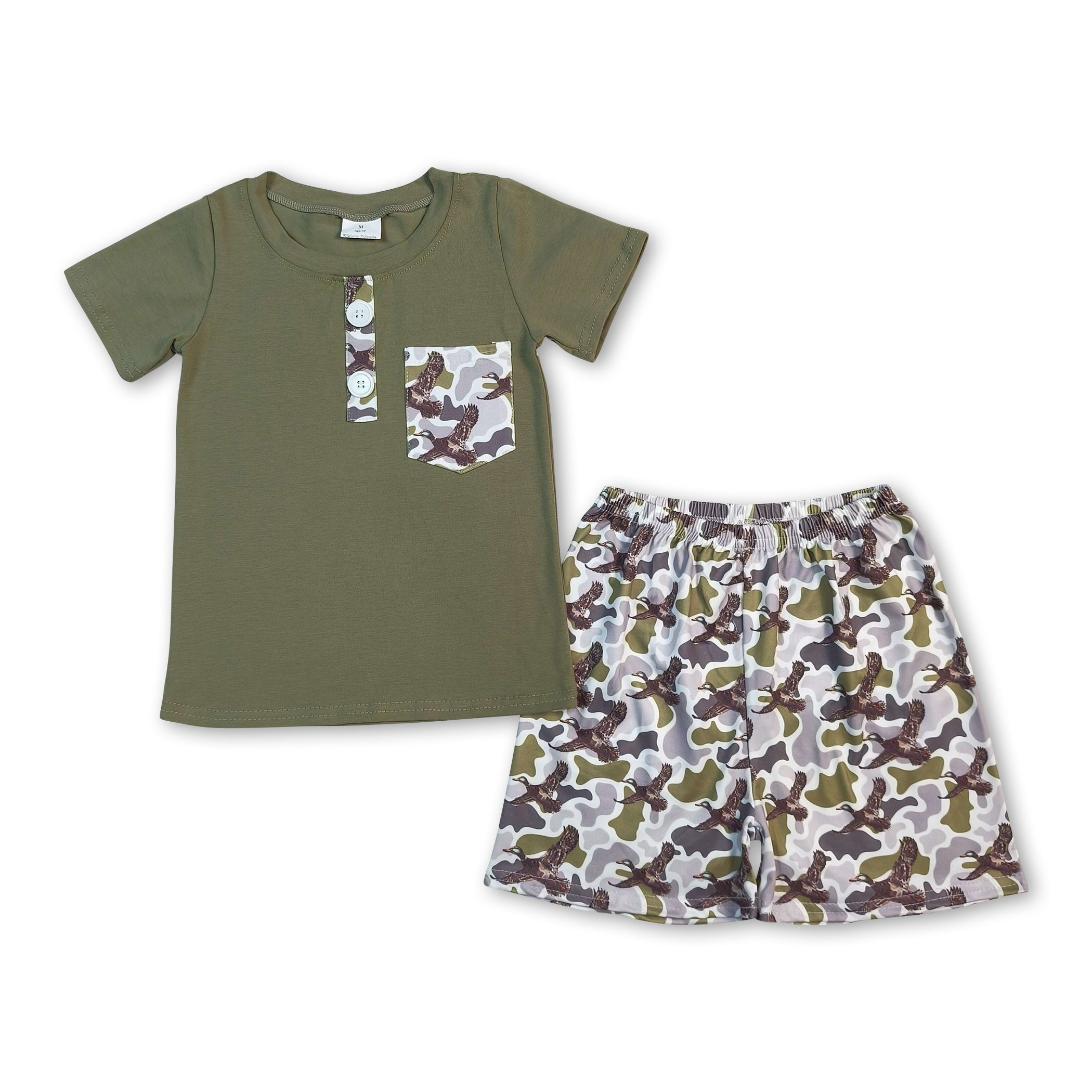 Boys Short Sleeve Pocket Top & Duck Camo Shorts Set