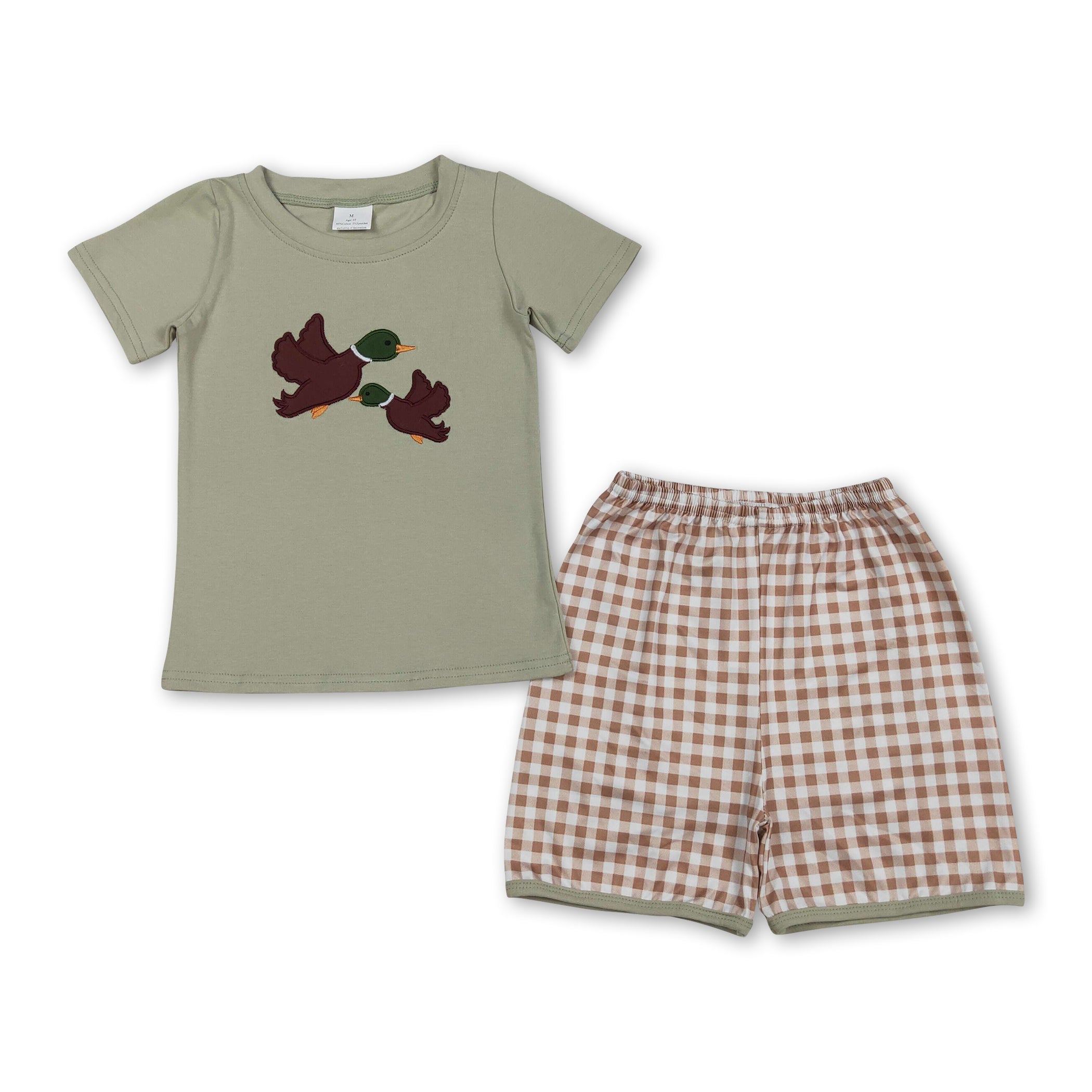 Mini Rodeo Boys Duck Embroidery Short Sleeve Top & Plaid Shorts Set