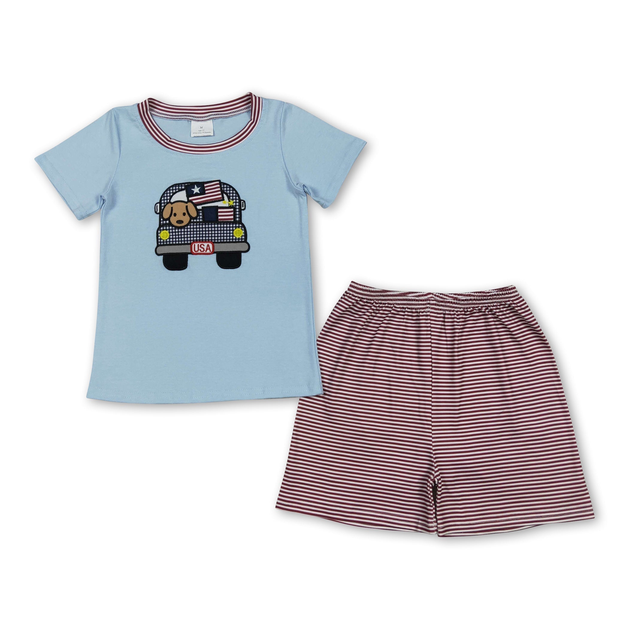 Mini Rodeo Boys Dog Flag Truck Embroidery 4th of July Top & Shorts Set