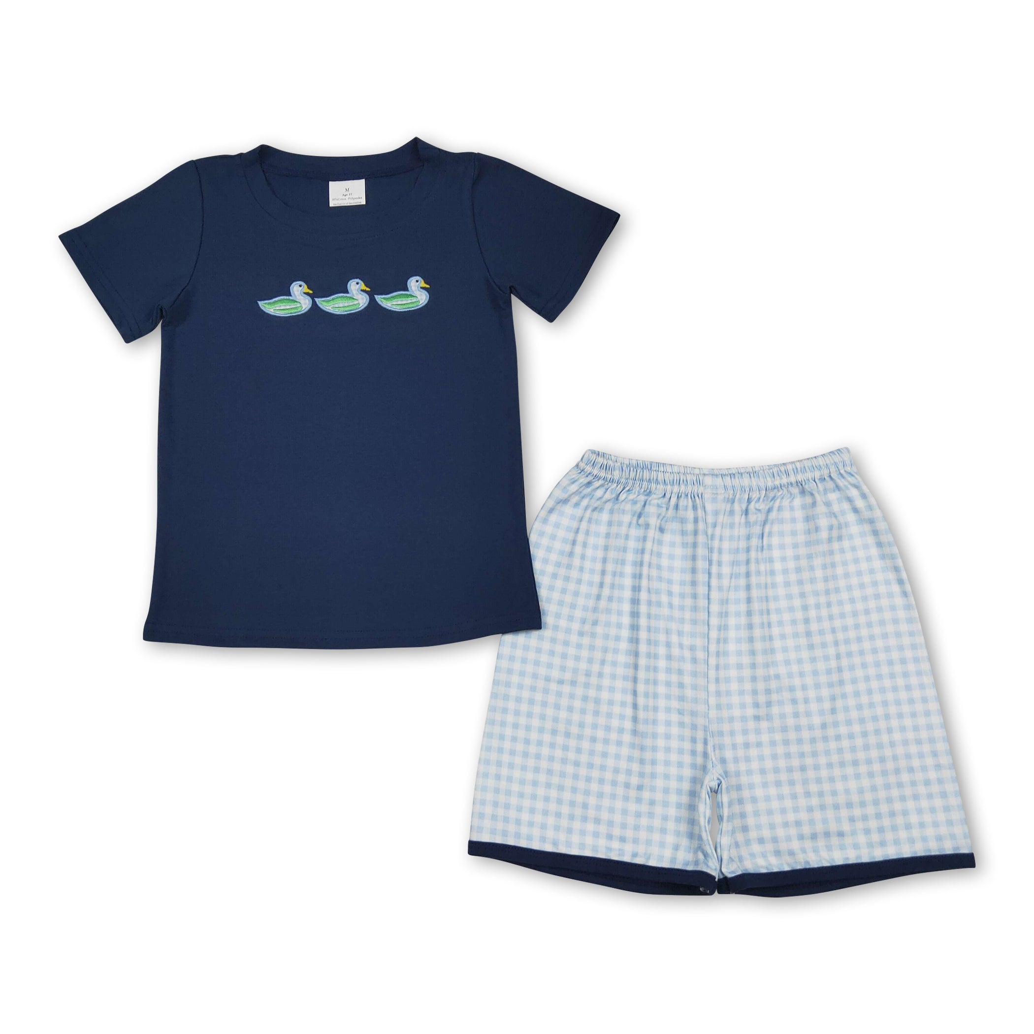 Mini Rodeo Boys Duck Embroidery Short Sleeve Top & Plaid Shorts Set II
