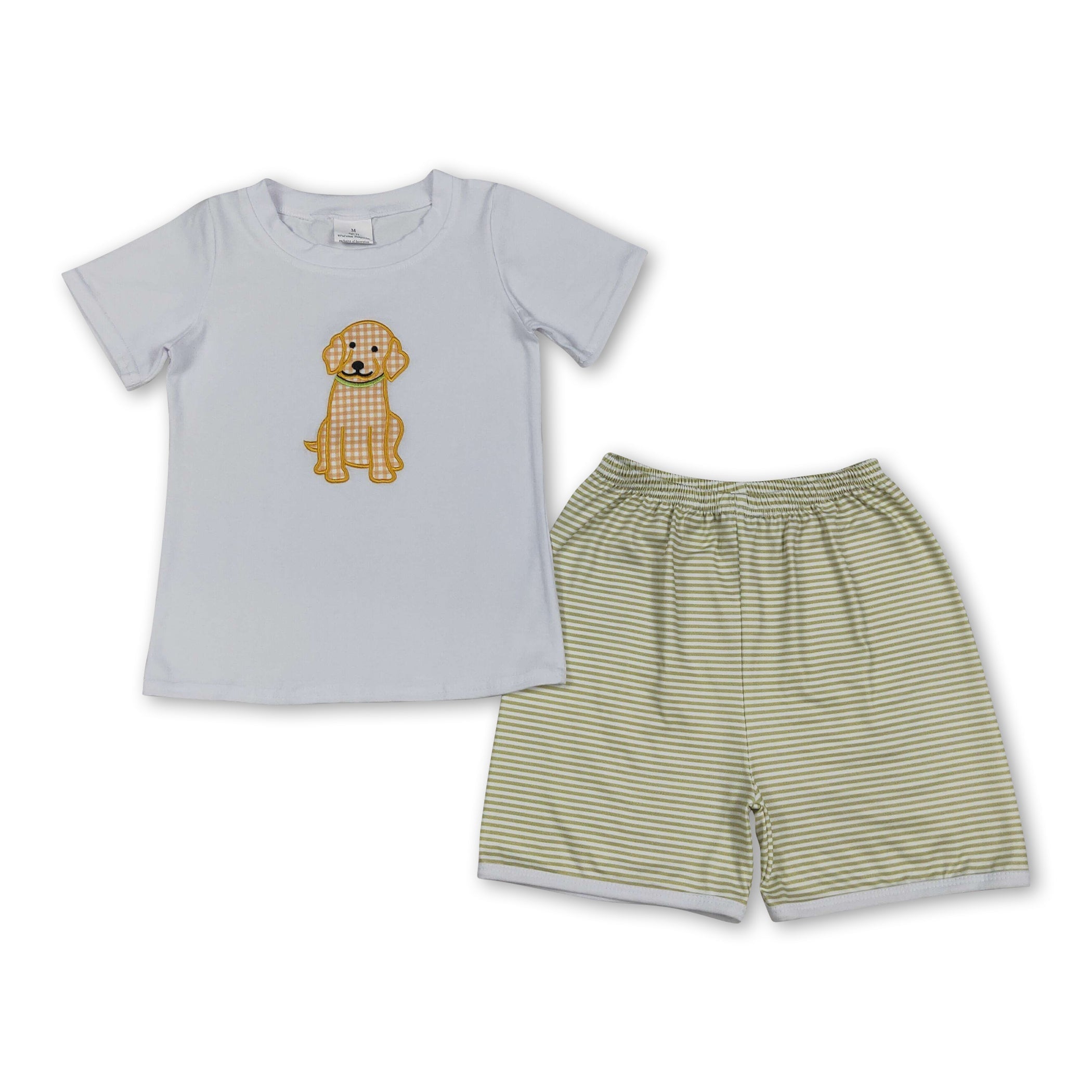 Mini Rodeo Boys Plaid Dog Embroidery Short Sleeve Top & Shorts Set