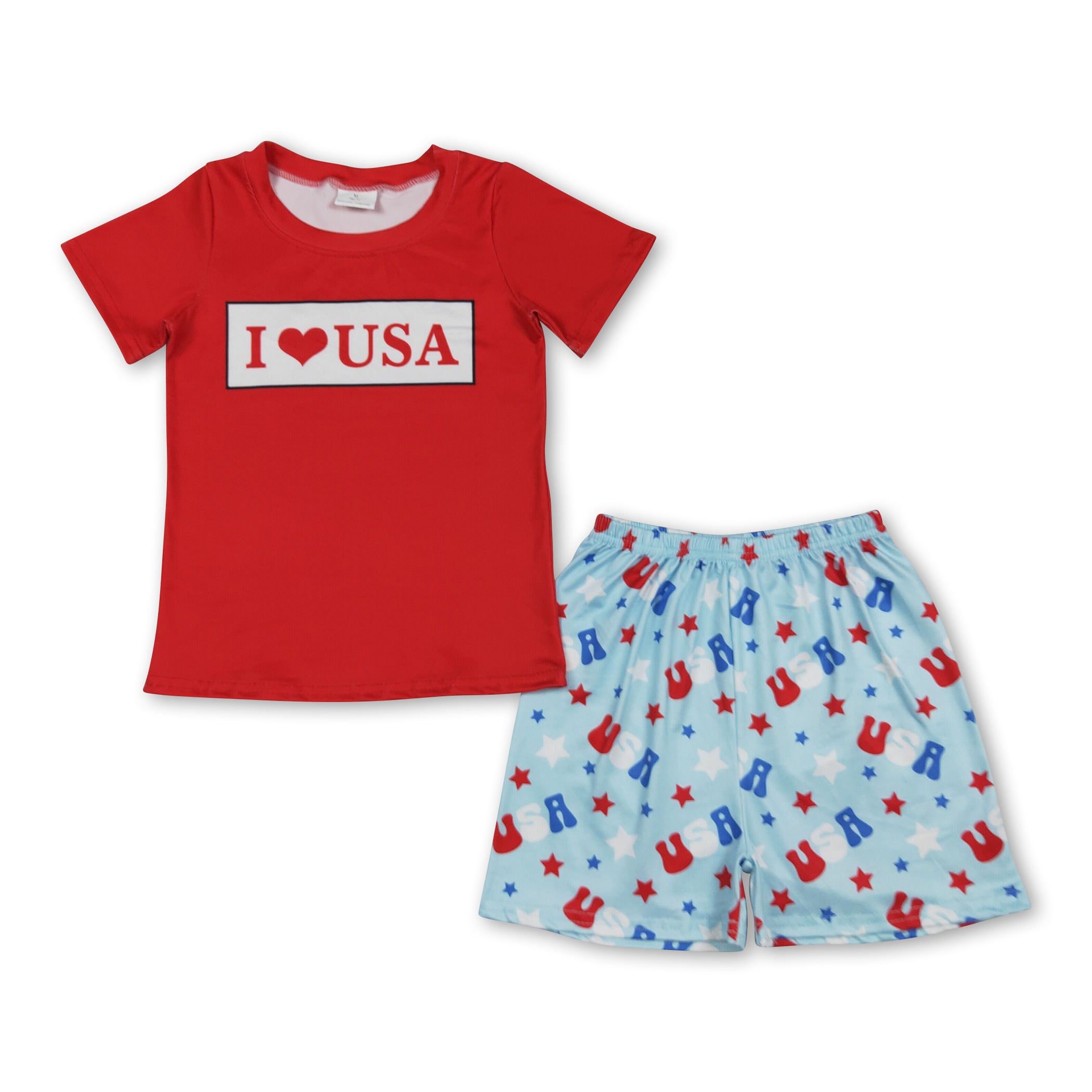Mini Rodeo Boys I Love USA Short Sleeve Top & Shorts 4th of July Outfit