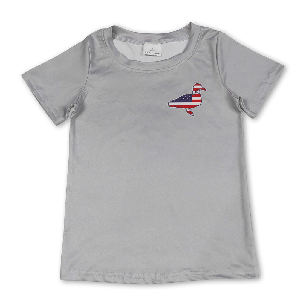Grey Stars & Stripes Duck 4th of July Short Sleeve Shirt