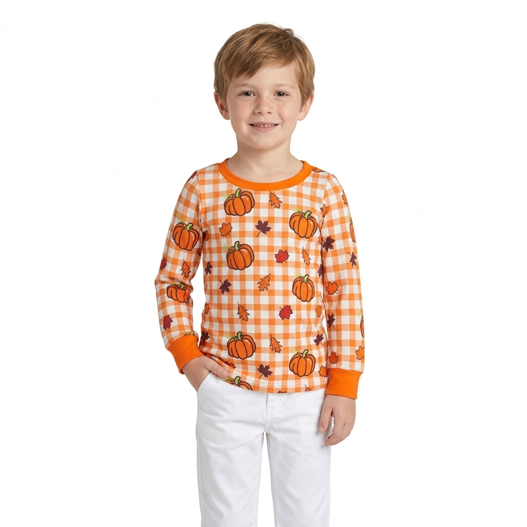 Plaid Pumpkin Long-Sleeve Fall Shirt