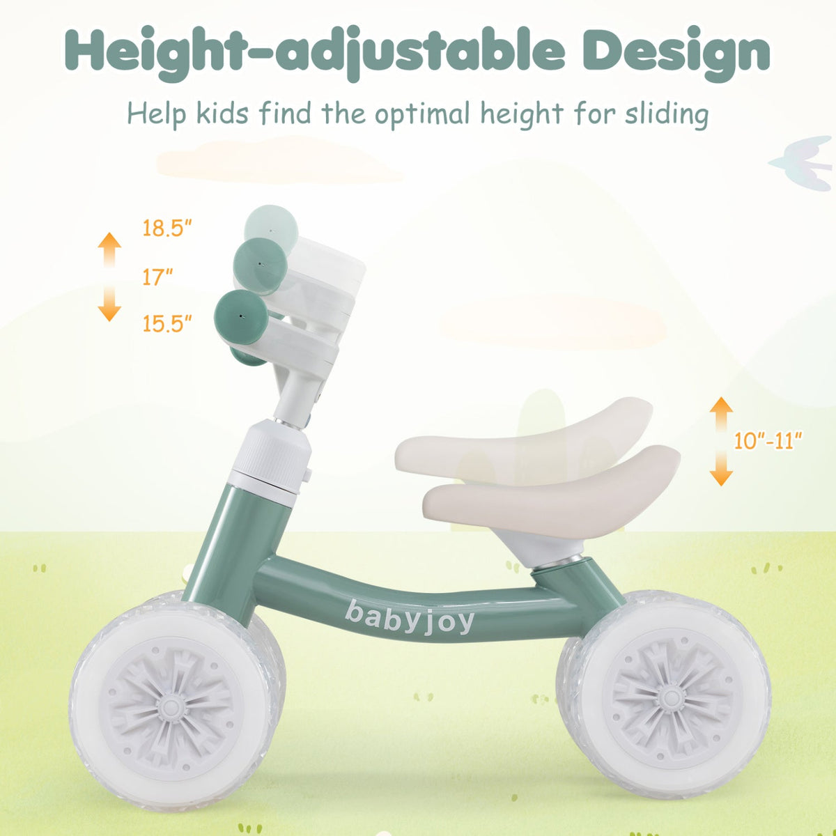 4-Wheel Baby Balance Bike with Light-Up Wheels