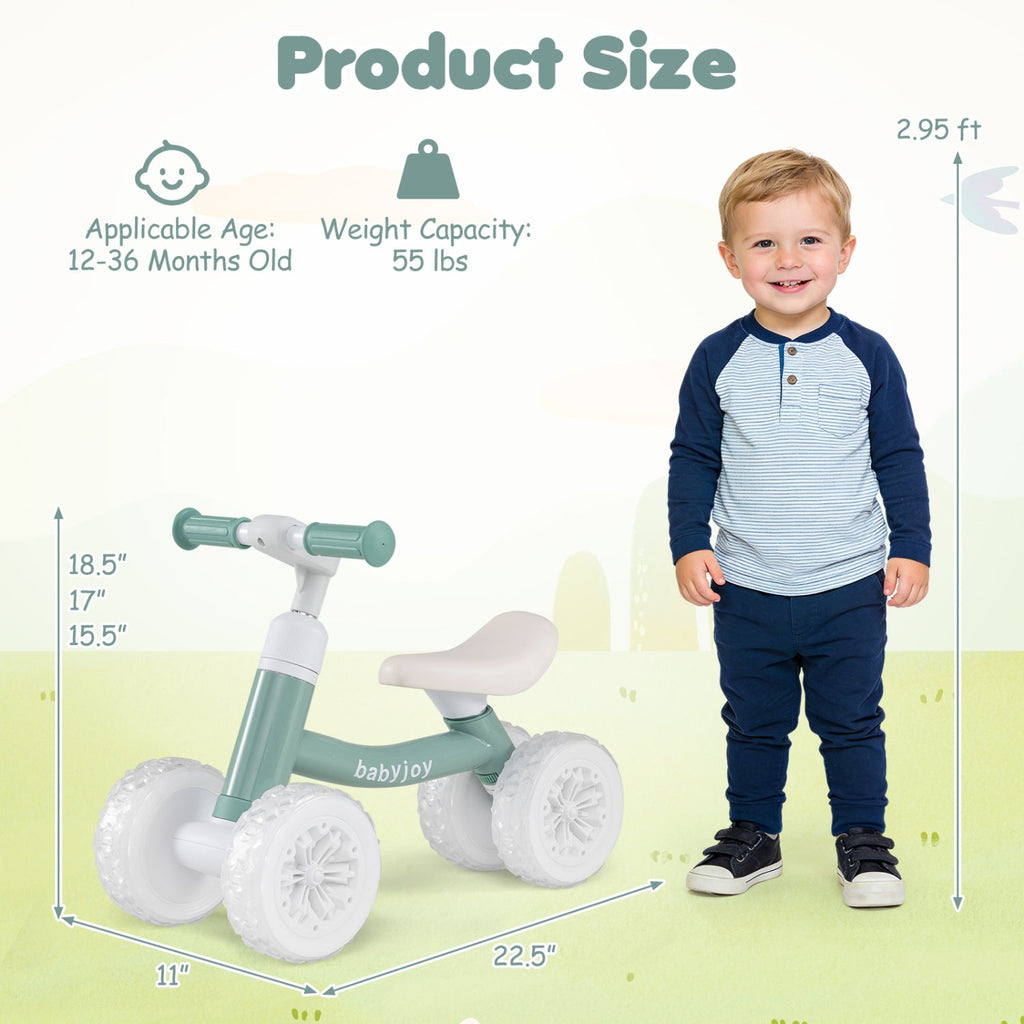 4-Wheel Baby Balance Bike with Light-Up Wheels