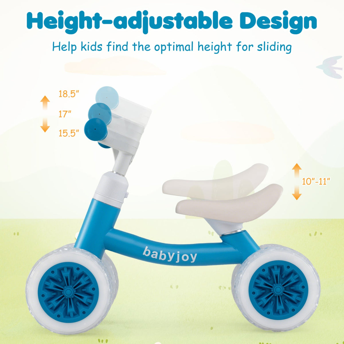 4-Wheel Baby Balance Bike with Light-Up Wheels