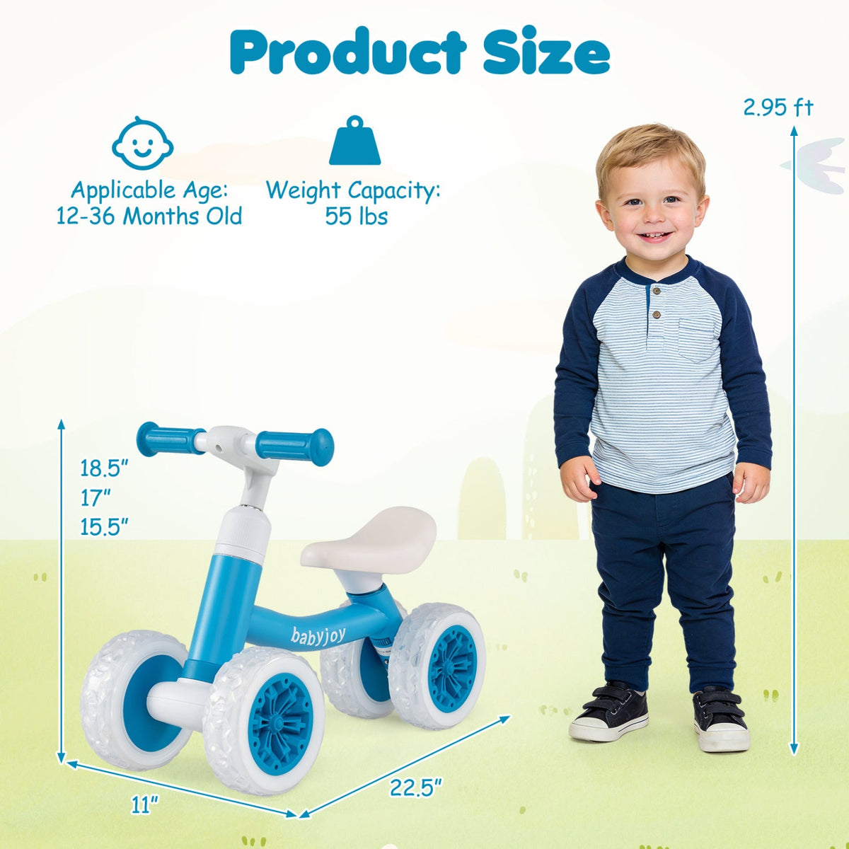 4-Wheel Baby Balance Bike with Light-Up Wheels