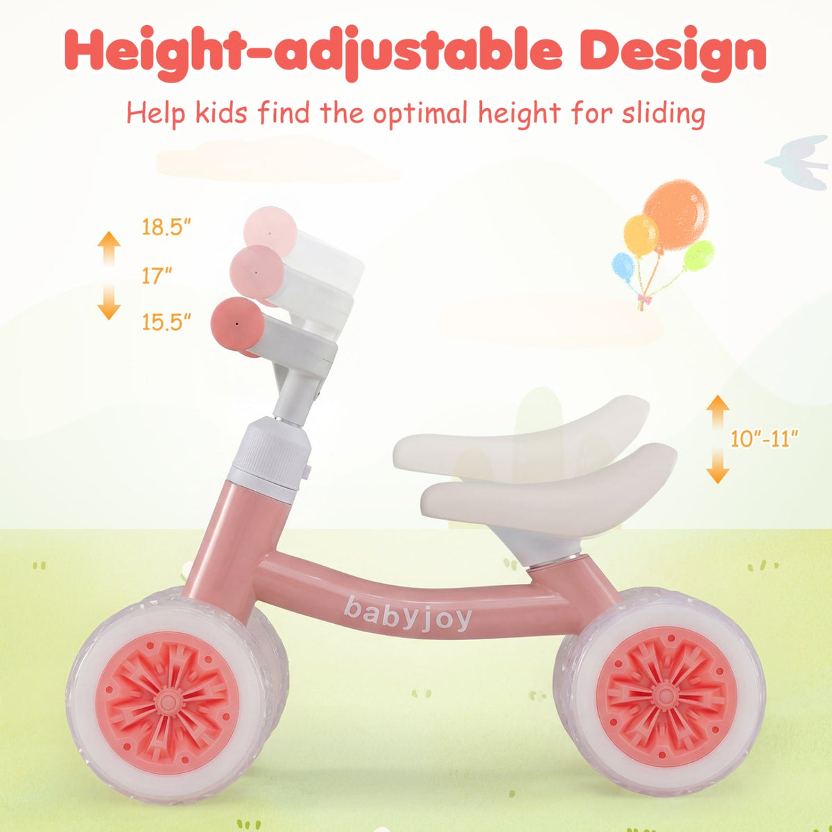 4-Wheel Baby Balance Bike with Light-Up Wheels