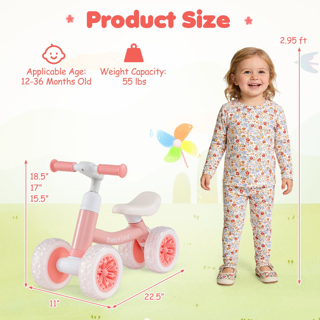 4-Wheel Baby Balance Bike with Light-Up Wheels