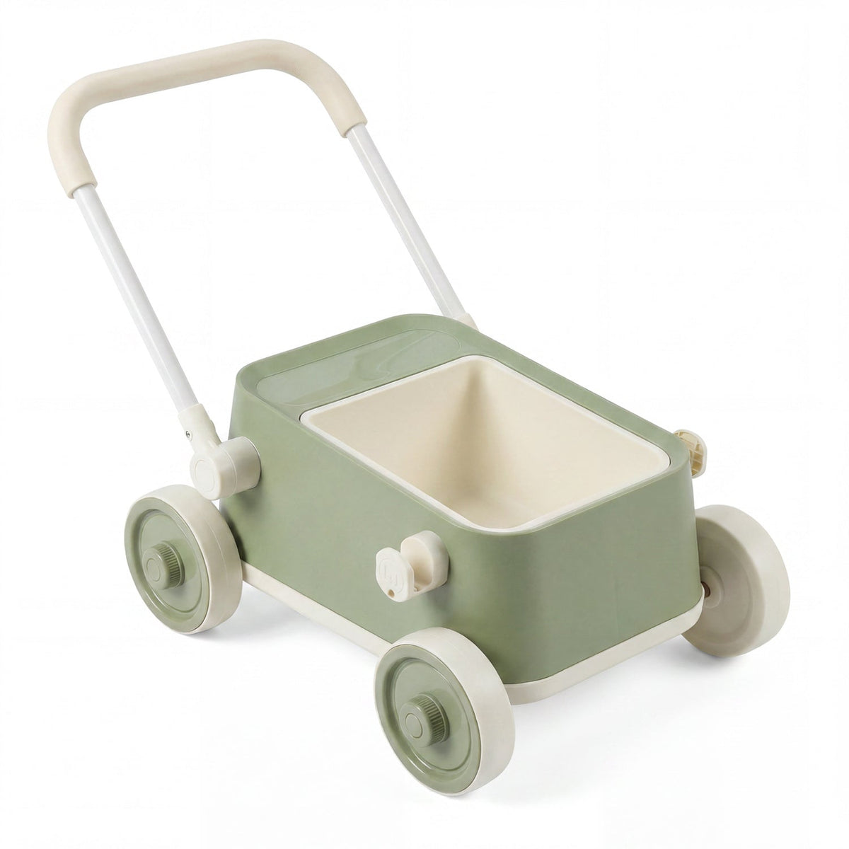 Toddler Push Walker with Storage Basket & Foldable Handle