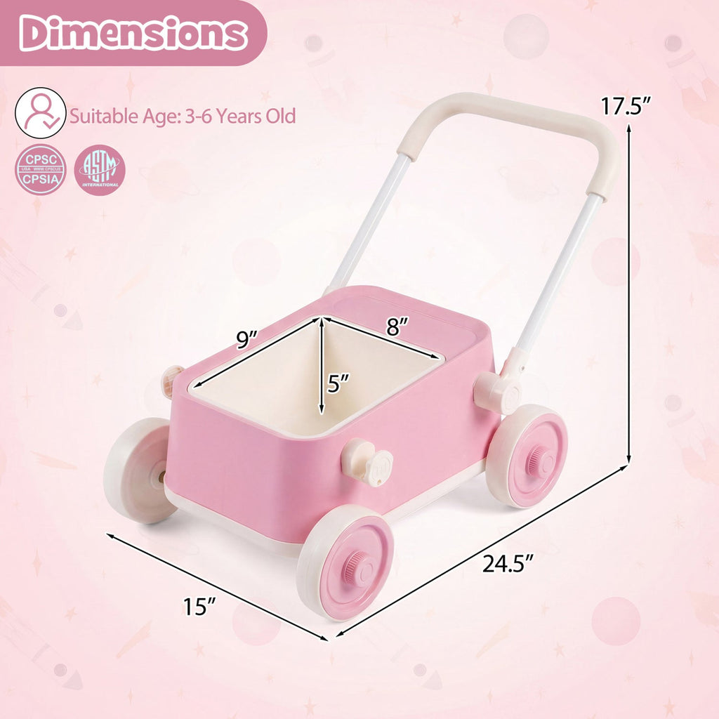 Toddler Push Walker with Storage Basket & Foldable Handle