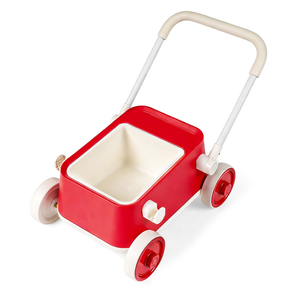 Toddler Push Walker with Storage Basket & Foldable Handle