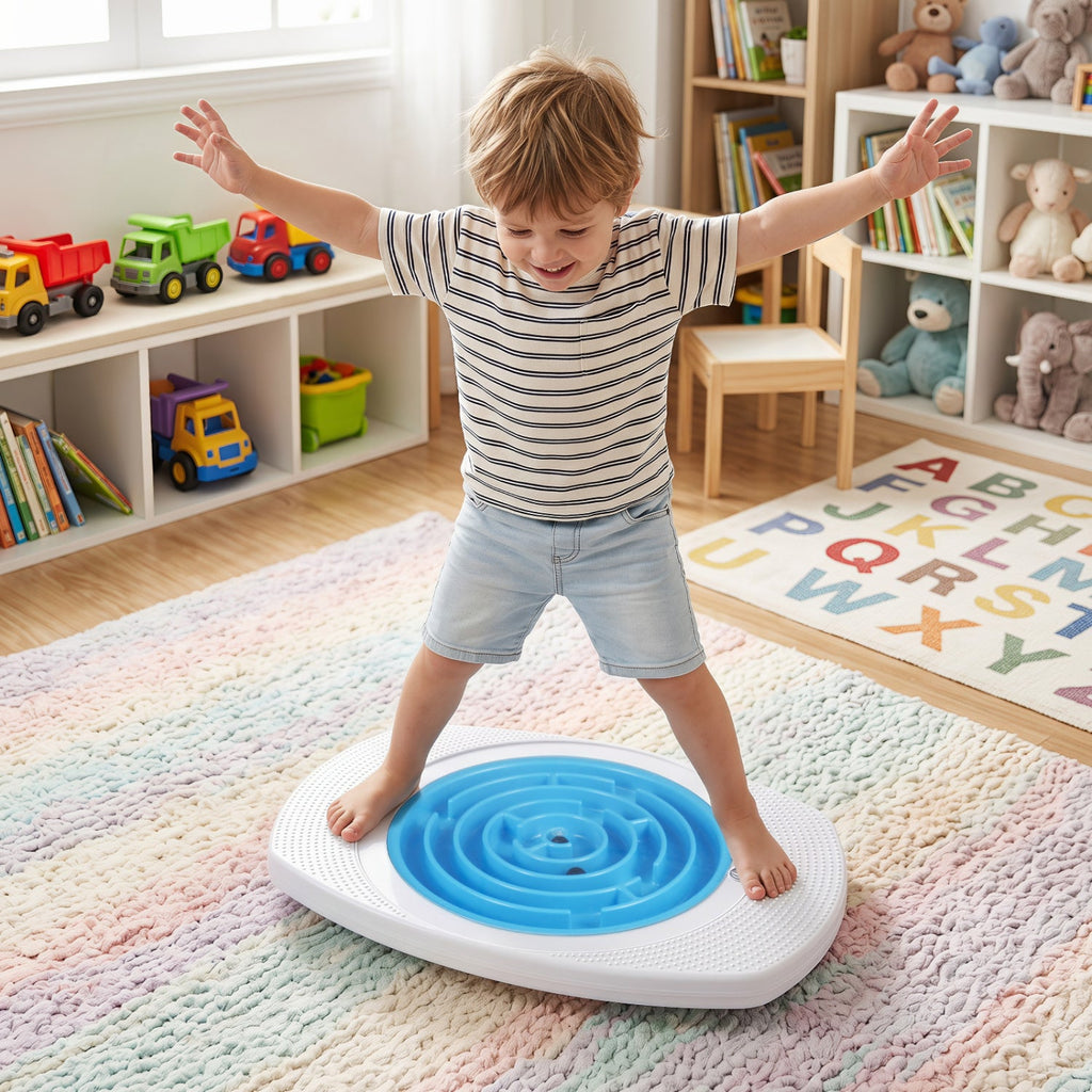 Kids Balance Board with 3 Swappable Maze Discs & 2 Ball Types