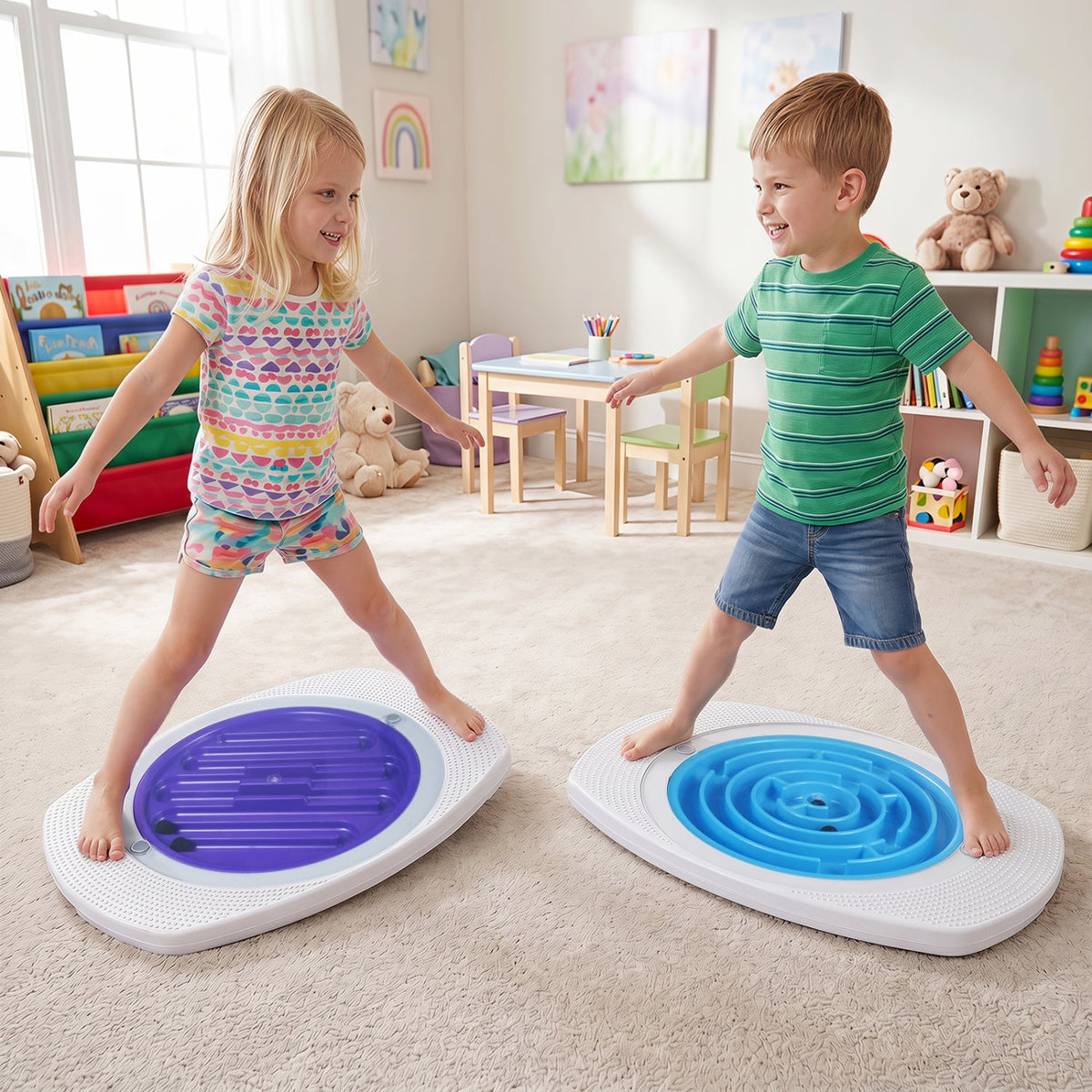 Kids Balance Board with 3 Swappable Maze Discs & 2 Ball Types