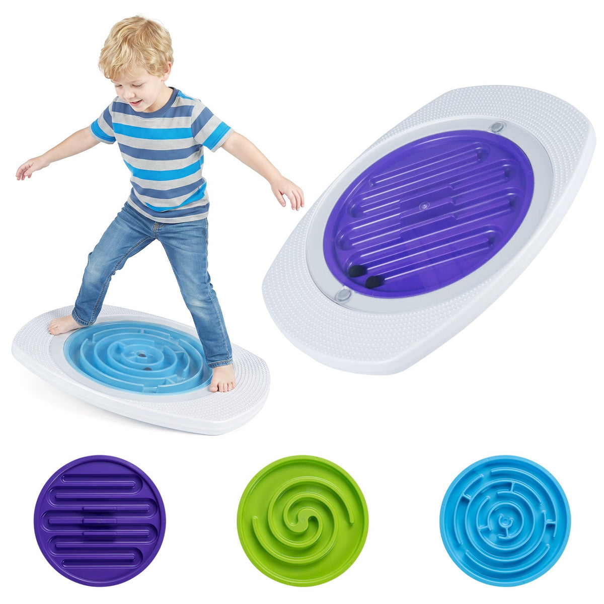 Kids Balance Board with 3 Swappable Maze Discs & 2 Ball Types