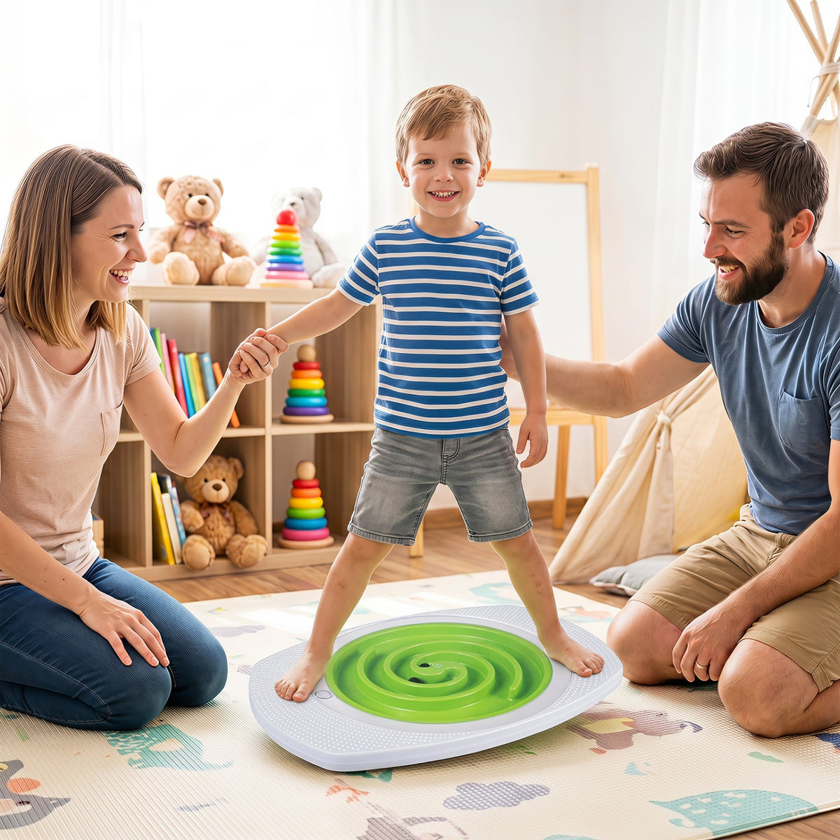 Kids Balance Board with 3 Swappable Maze Discs & 2 Ball Types