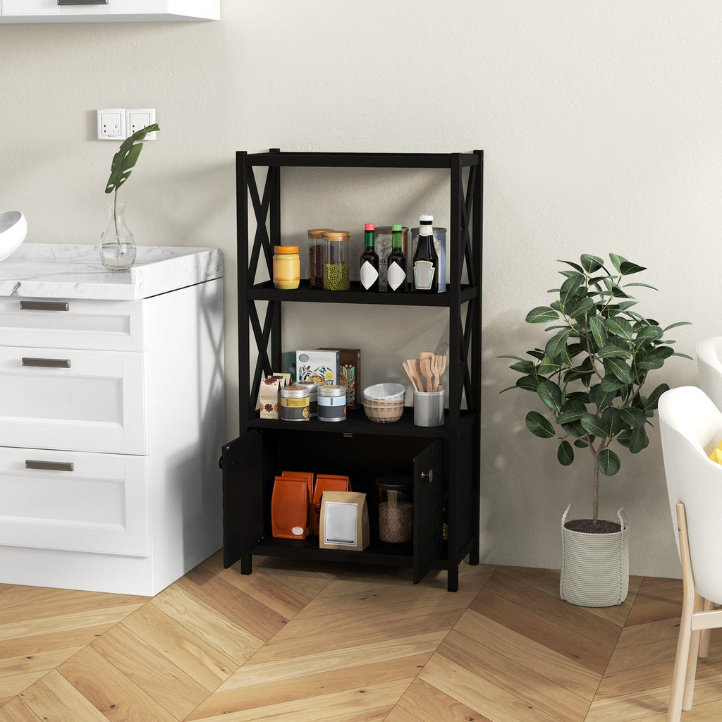 Bathroom Storage Cabinet — Open Shelves & Double Doors, Rubber Wood Frame