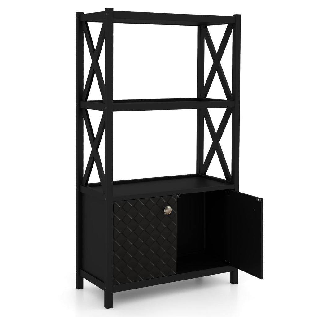 Bathroom Storage Cabinet — Open Shelves & Double Doors, Rubber Wood Frame