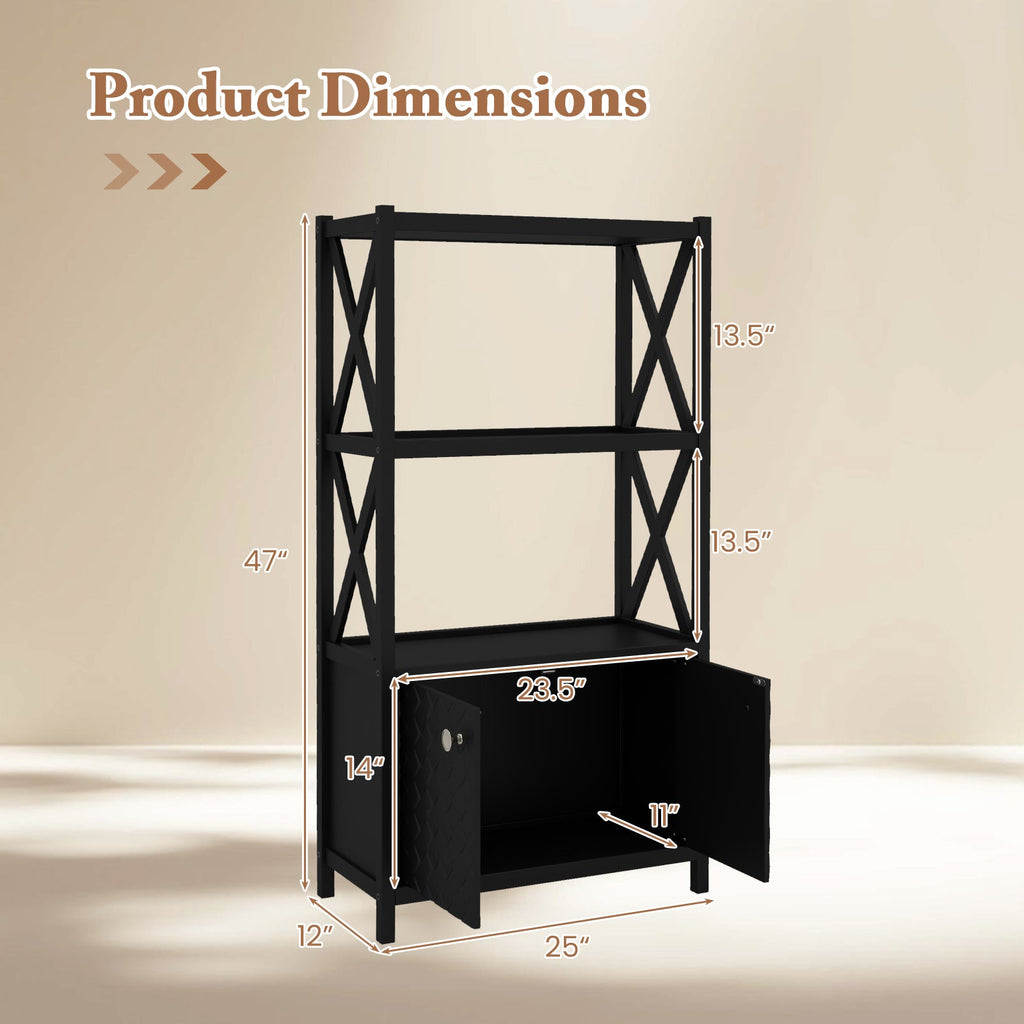 Bathroom Storage Cabinet — Open Shelves & Double Doors, Rubber Wood Frame