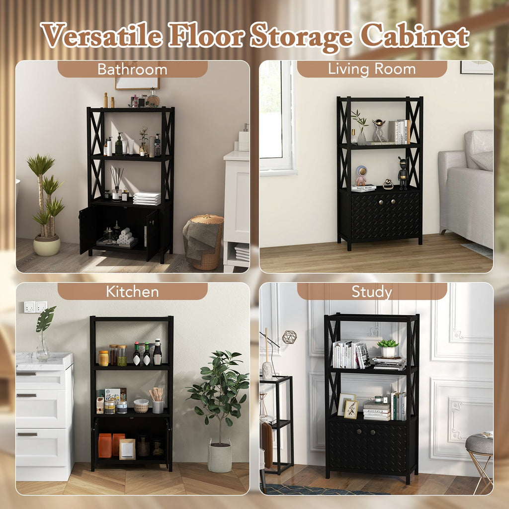 Bathroom Storage Cabinet — Open Shelves & Double Doors, Rubber Wood Frame