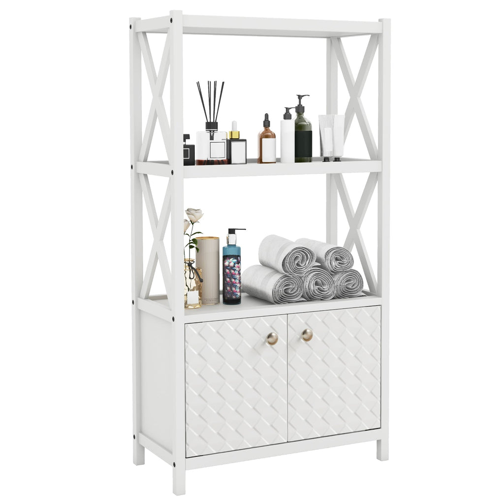 Bathroom Storage Cabinet — Open Shelves & Double Doors, Rubber Wood Frame