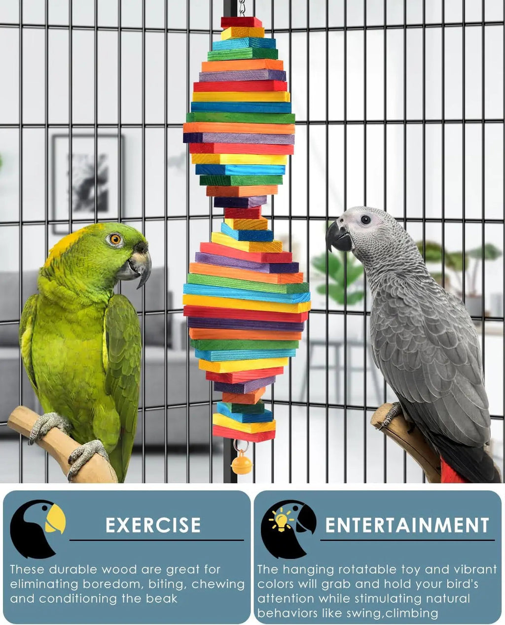 Bird Chew Toy with Wooden Blocks