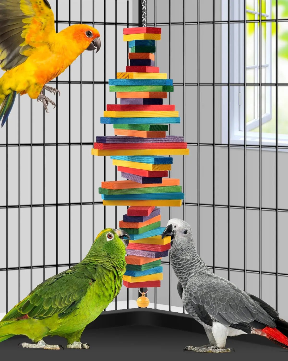 Bird Chew Toy with Wooden Blocks