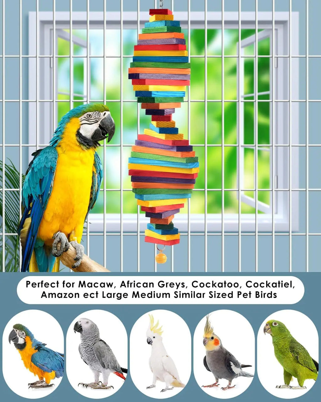 Bird Chew Toy with Wooden Blocks