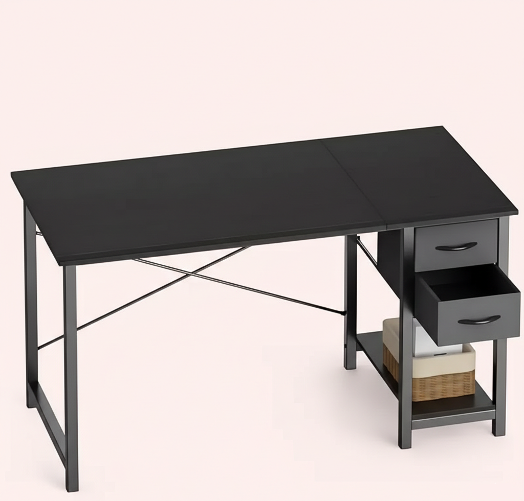Computer Desk with Fabric Storage Drawers – Modern Home Office Table, 40" & 47"