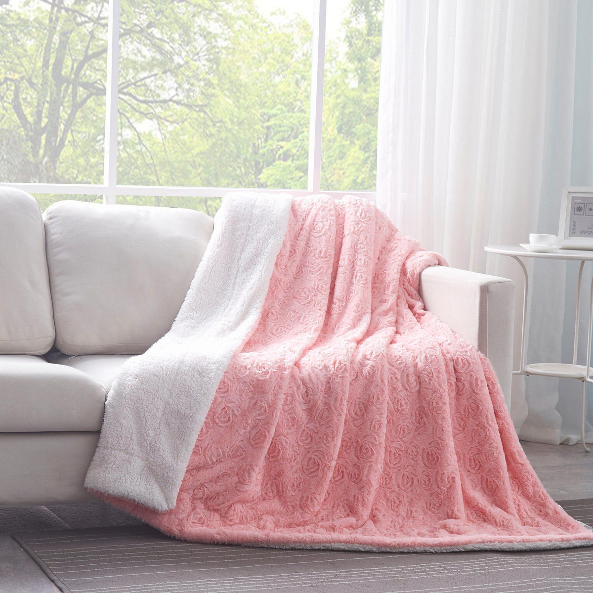 Rose Buds Blushing Pink Sherpa Throw Blanket