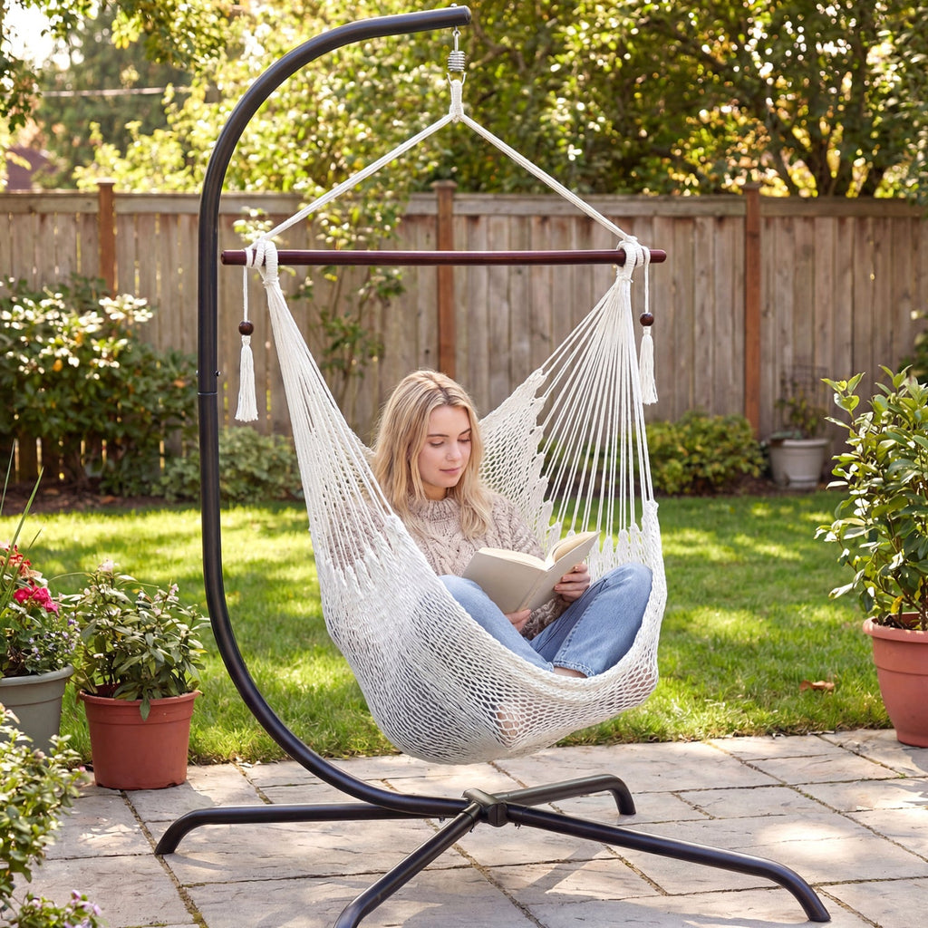Caribbean Rope Hammock Chair with Metal Spreader Bar