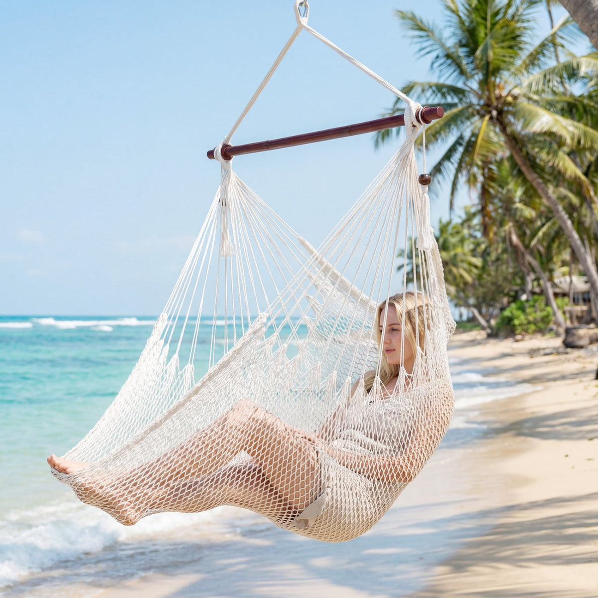 Caribbean Rope Hammock Chair with Metal Spreader Bar