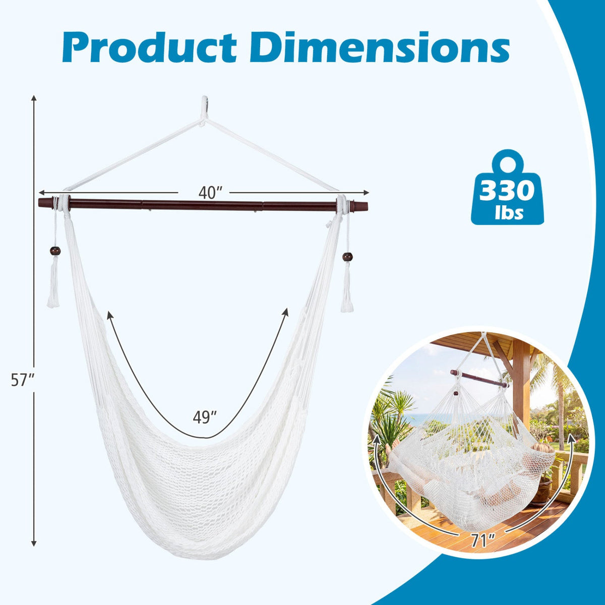 Caribbean Rope Hammock Chair with Metal Spreader Bar