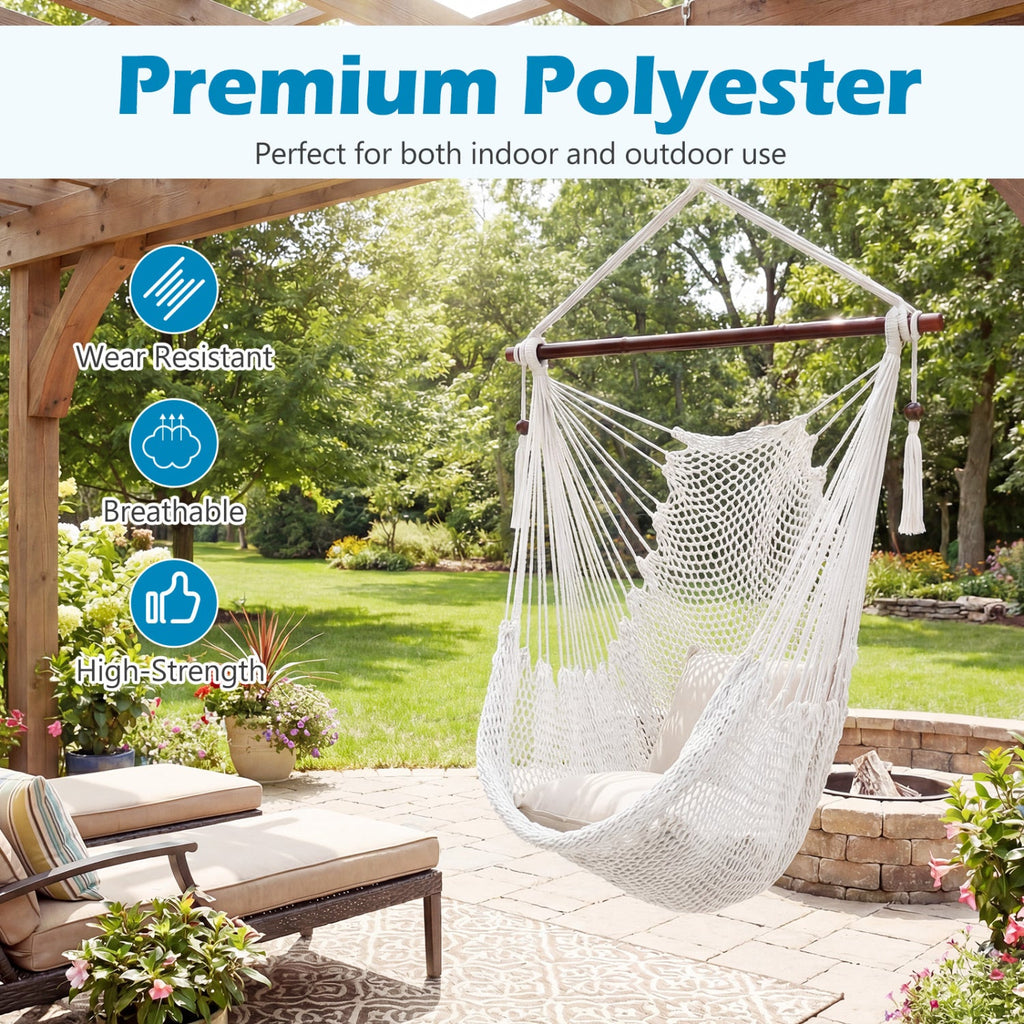 Caribbean Rope Hammock Chair with Metal Spreader Bar