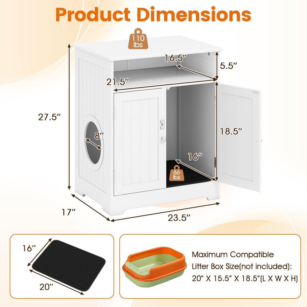 Hidden Cat Litter Box Enclosure Cabinet with Open Shelf
