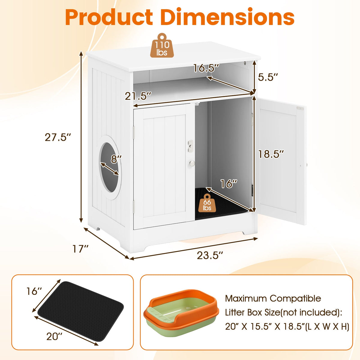 Hidden Cat Litter Box Enclosure Cabinet with Open Shelf