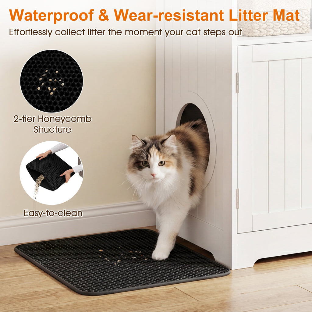 Hidden Cat Litter Box Enclosure Cabinet with Open Shelf