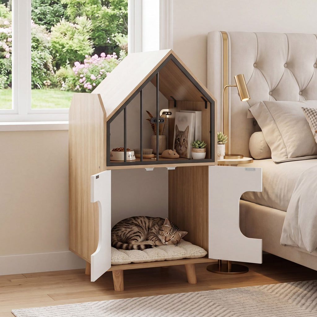 House-Shaped Cat Litter Box Enclosure