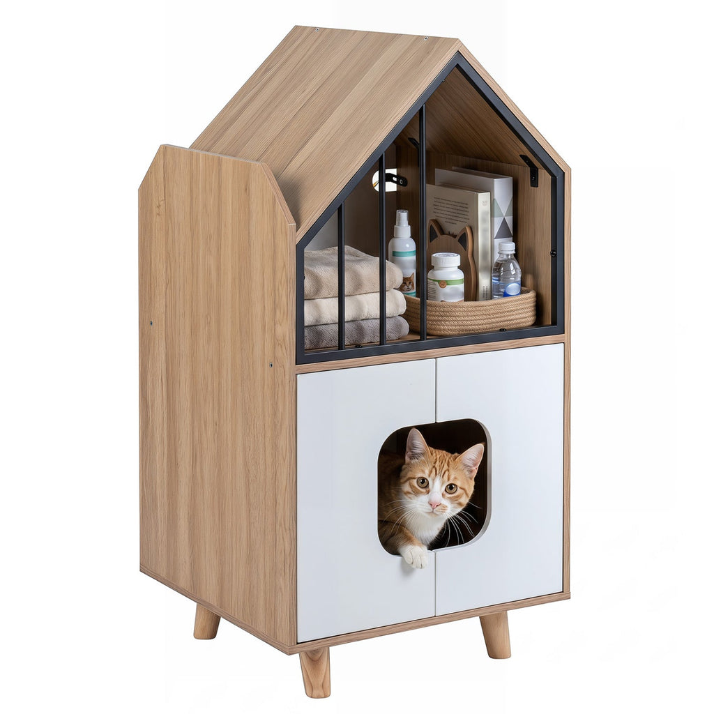 House-Shaped Cat Litter Box Enclosure