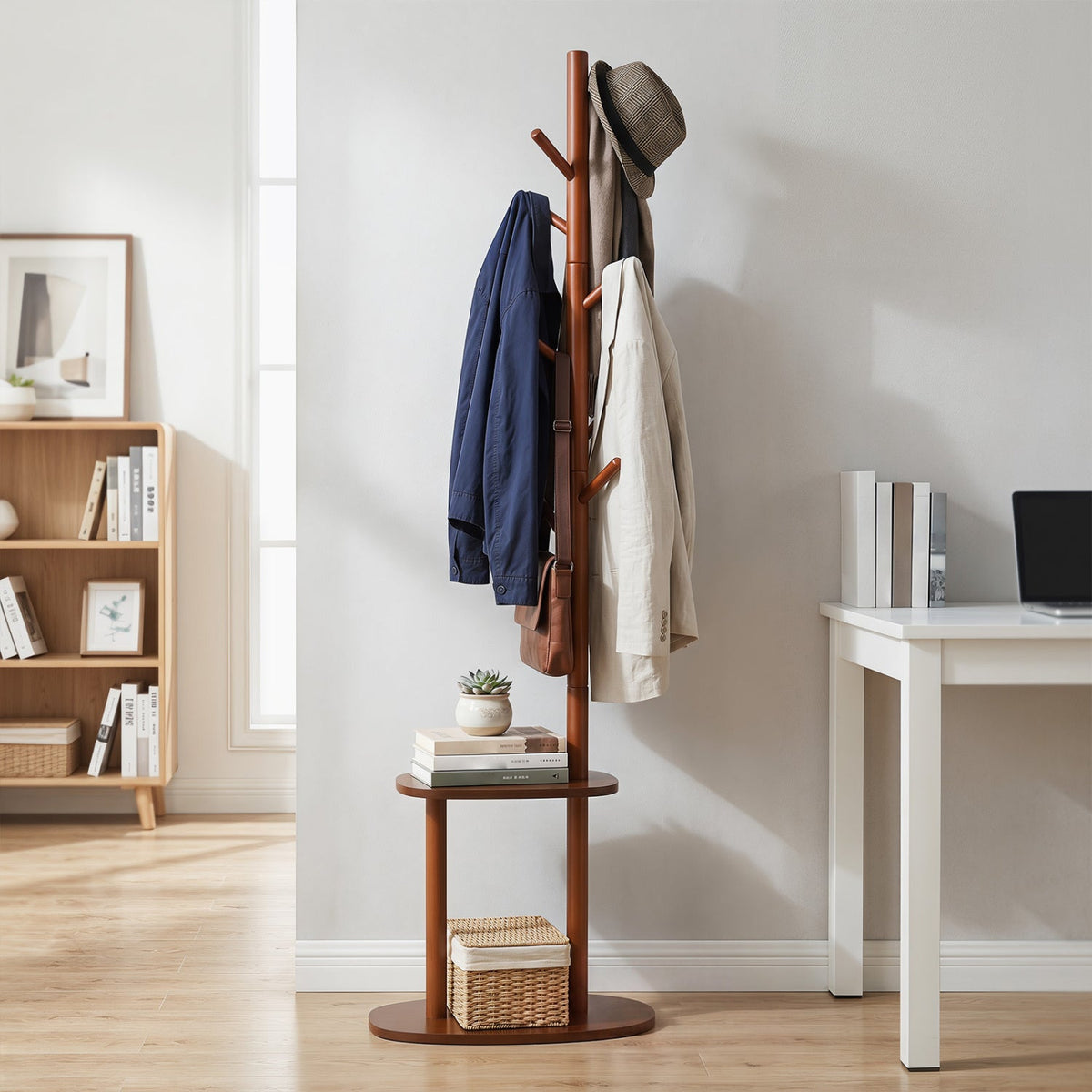 Walnut Rubber Wood Coat Rack